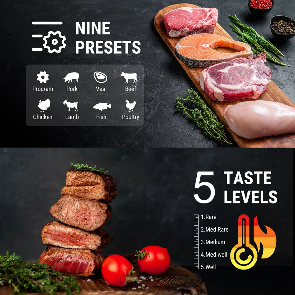 Remote Cooking Thermometer Digital BBQ Grill Oven Meat Wireless Smoker & Timer