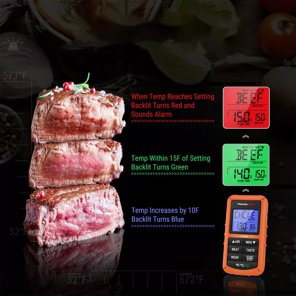 Remote Cooking Thermometer Digital BBQ Grill Oven Meat Wireless Smoker & Timer