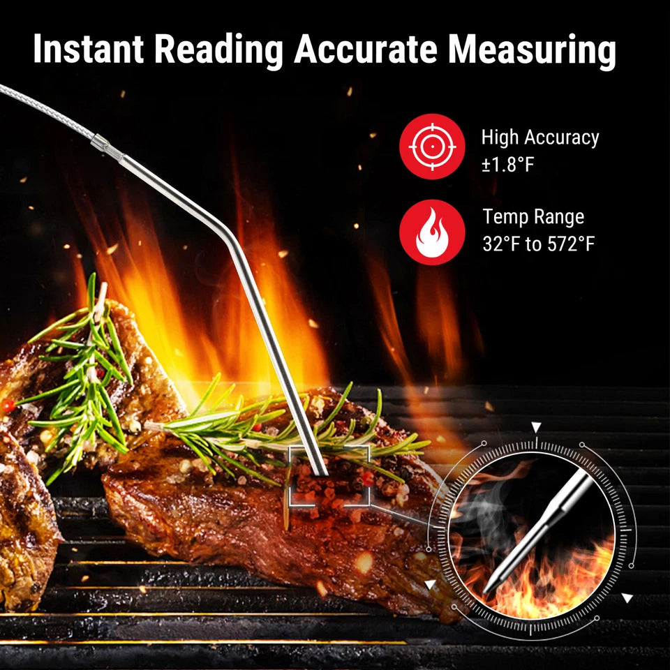 Remote Cooking Thermometer Digital BBQ Grill Oven Meat Wireless Smoker & Timer