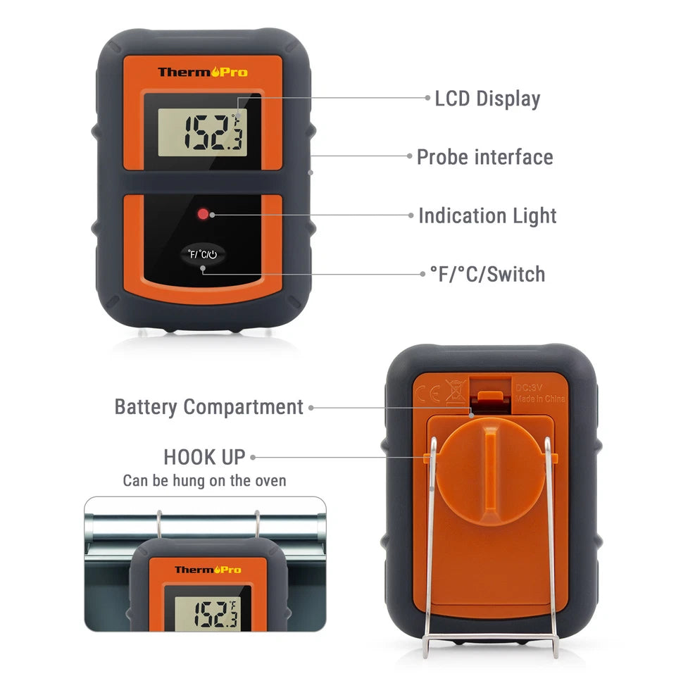 Remote Cooking Thermometer Digital BBQ Grill Oven Meat Wireless Smoker & Timer
