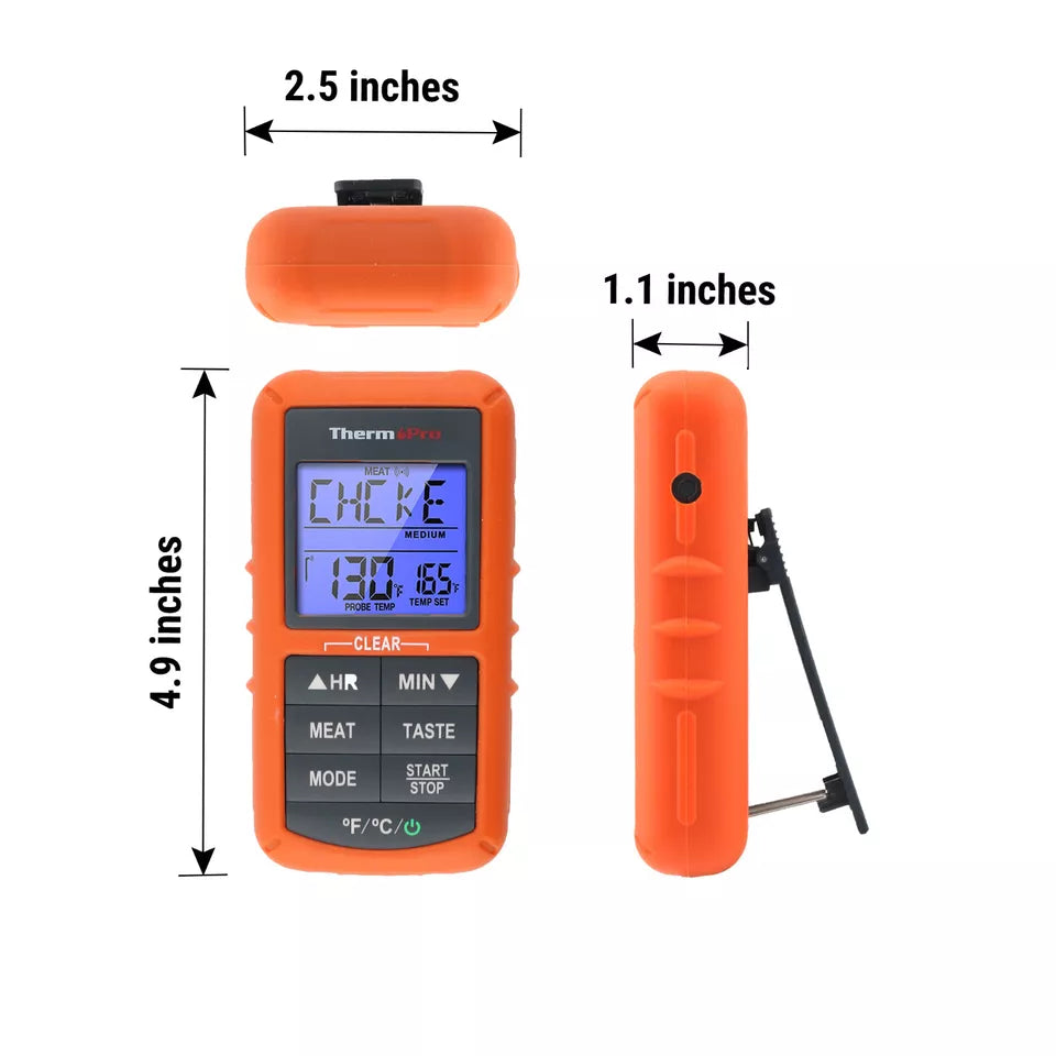 Remote Cooking Thermometer Digital BBQ Grill Oven Meat Wireless Smoker & Timer