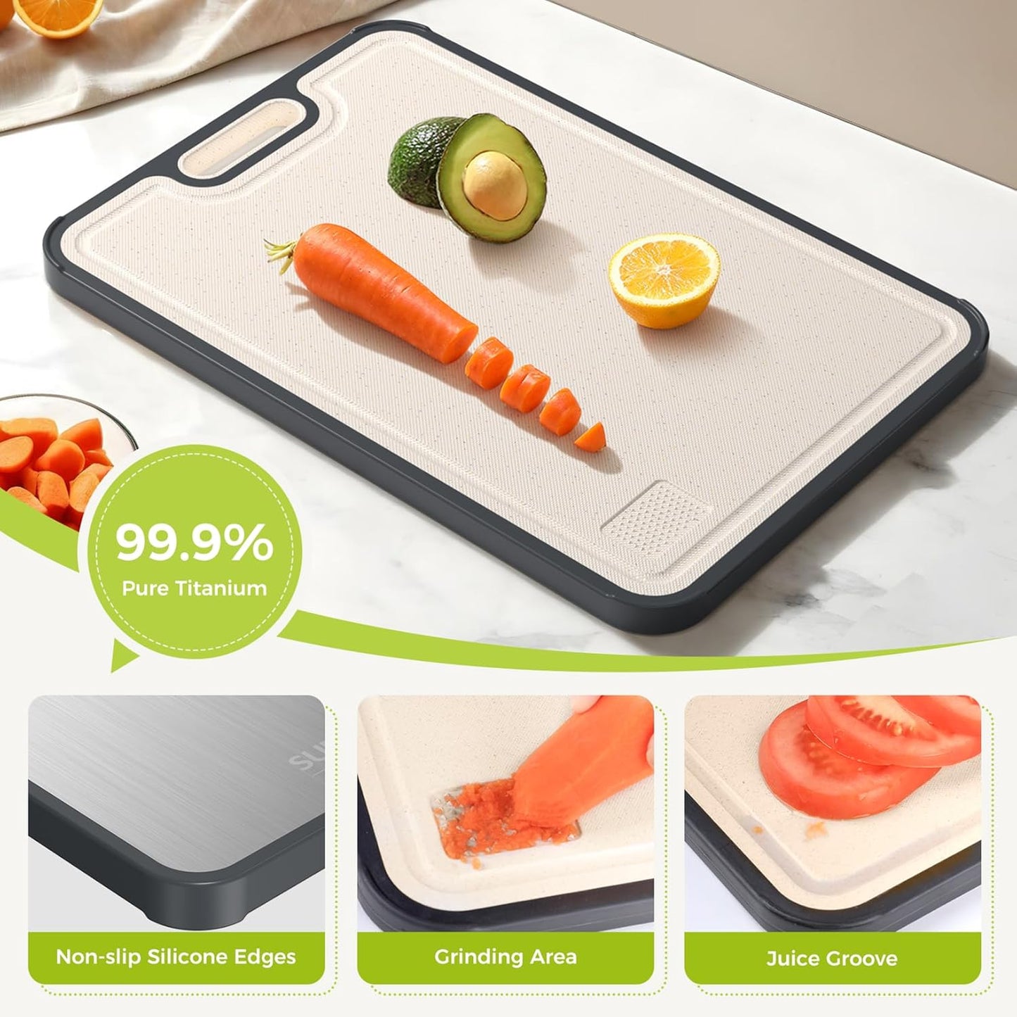 Titanium Cutting Board for Kitchen - Double Sided Food Grade