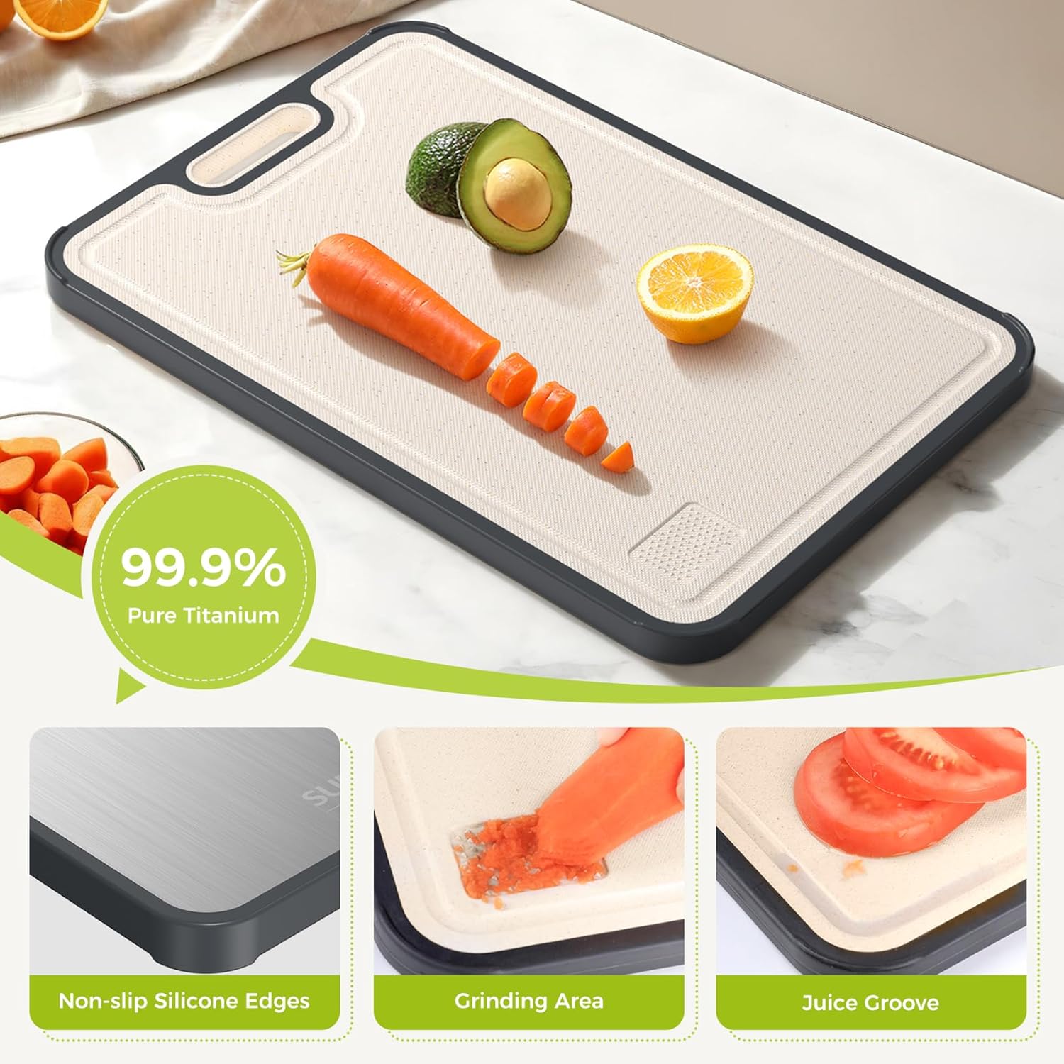 Titanium Cutting Board for Kitchen - Double Sided Food Grade